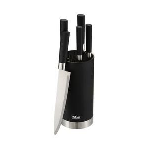 Set cutite 6 piese RETRO Zilan ZLN1609, Suport inclus, Otel inoxidabil 3CR13, Compatibil masina de spalat vase, Negru