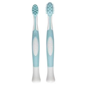 Set de start pentru ingrijire dentara Nip 37086, 2 periute, peri din cauciuc moale, 4+ luni, Albastru