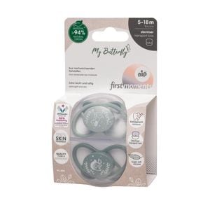 Set 2 Suzete Nip, MyButterfly, Silicon, Forma anatomica, Simetrica, Ortodontica flexibila, 5-18 luni, Multicolor