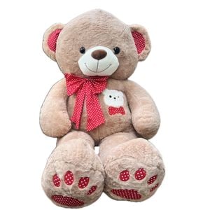Jucarie de plus Nichita, Urs cu fundita rosie, 150 cm, Maro