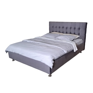 Pat tapitat dublu Cezar 160x200 cm, gri, Iza, picioare, somiera metalica rabatabila inclusa, lamele lemn stratificat, spatiu de depozitare, lada, 220x178x116 cm