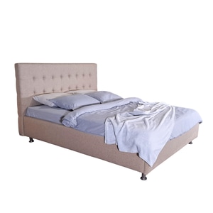 Pat tapitat dublu Cezar 160x200 cm, bej, Iza, picioare, somiera metalica rabatabila inclusa, lamele lemn stratificat, spatiu de depozitare, lada, 220x178x116 cm