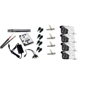 Kit supraveghere video Hikvision, 8MP, cu 4 camere 8MP de exterior/interior si HDD 1 TB cu accesorii montaj MK605