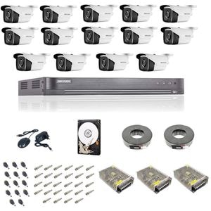Kit complet de supraveghere 3 MP Hikvision Turbo HD cu 14 camere Bullet IR 40 m,alimentatori, cabluri, mufe, HDD 2Tb, vizualizare pe internet