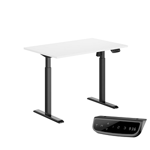 Birou reglabil electric StableDesk, 1 motor, touchscreen, ergonomic, 3 functii de memorie, sistem anti-coliziune, timer, 120 x 67 x 71-119 cm, alb/negru