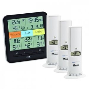 Sistem meteo TFA, WeatherHub, SmartHome, Cu termo-higrometru, Cu 3 senzori wireless, Comunicare cu smartphone, Negru
