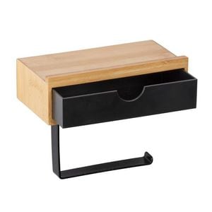 Suport hartie igienica Wenko BAMBOO, Negru, 10.5x18.5x14 cm, bambus