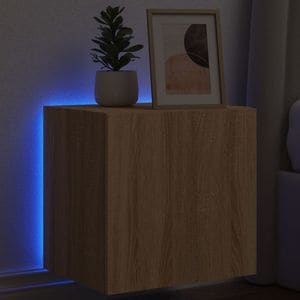 Comoda TV Vidaxl, de perete cu lumini LED, stejar sonoma, 40.5x35x40 cm