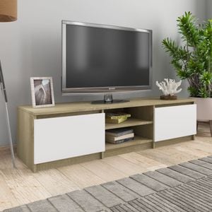 Comoda TV Vidaxl, alb si stejar Sonoma, 140 x 40 x 35.5 cm, PAL 