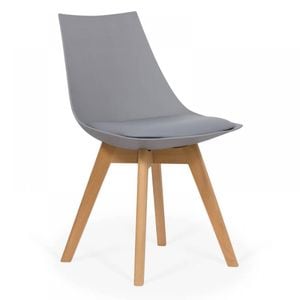 Scaun dining / bucatarie QMOBILI Arbo Gri, scoica PP cu sezut piele ecologica, picioare lemn fag