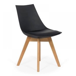 Scaun dining / bucatarie QMOBILI Arbo Negru, scoica PP cu sezut piele ecologica, picioare lemn fag