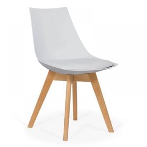 Scaun dining / bucatarie QMOBILI Arbo Alb, scoica PP cu sezut piele ecologica, picioare lemn fag