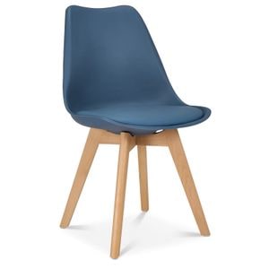 Scaun dining / bucatarie QMOBILI Tori Albastru, scoica PP, sezut piele ecologica, picioare lemn fag natur