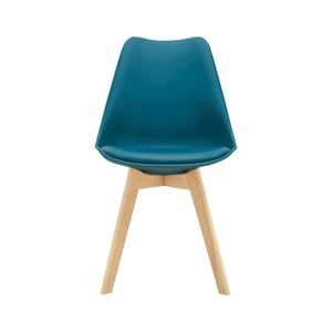 Scaun dining / bucatarie QMOBILI Tori Turcoaz inchis, scoica PP, sezut piele ecologica, picioare lemn fag natur