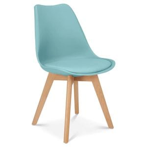 Scaun dining / bucatarie QMOBILI Tori Verde menta, scoica PP, sezut piele ecologica, picioare lemn fag natur