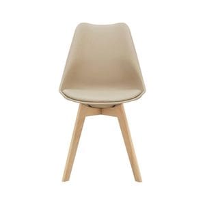 Scaun dining / bucatarie QMOBILI Tori Bej, scoica PP, sezut piele ecologica, picioare lemn fag natur