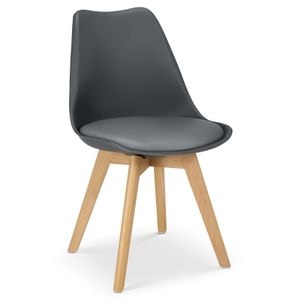 Scaun dining / bucatarie QMOBILI Tori Gri inchis, scoica PP, sezut piele ecologica, picioare lemn fag natur