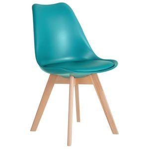 Scaun dining / bucatarie QMOBILI Tori Turcoaz deschis, scoica PP, sezut piele ecologica, picioare lemn fag natur