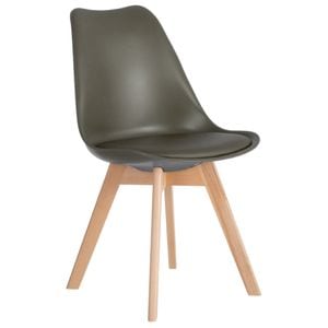 Scaun dining / bucatarie QMOBILI Tori Cafeniu, scoica PP, sezut piele ecologica, picioare lemn fag natur