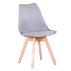 Scaun dining / bucatarie QMOBILI Tori Gri, scoica PP, sezut piele ecologica, picioare lemn fag natur