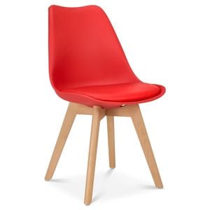 Scaun dining / bucatarie QMOBILI Tori Rosu, scoica PP, sezut piele ecologica, picioare lemn fag natur