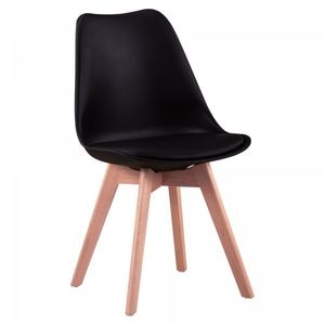 Scaun dining / bucatarie QMOBILI Tori Negru, scoica PP, sezut piele ecologica, picioare lemn fag natur