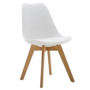 Scaun dining / bucatarie QMOBILI Tori Alb, scoica PP, sezut piele ecologica, picioare lemn fag natur