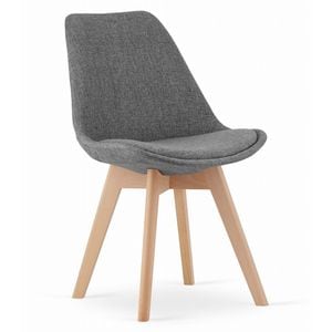 Scaun dining / bucatarie QMOBILI KORA Gri, tapitat stofa, picioare lemn fag natur