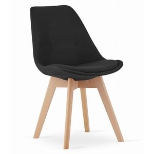 Scaun dining / bucatarie QMOBILI KORA Negru, tapitat stofa, picioare lemn fag natur