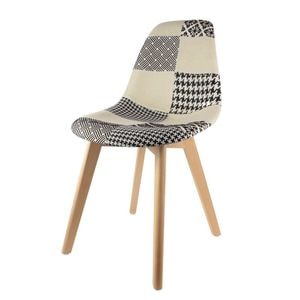 Scaun dining / bucatarie QMOBILI KORA ECO MOZ Alb-Negru, tapitat stofa, picioare lemn fag natur