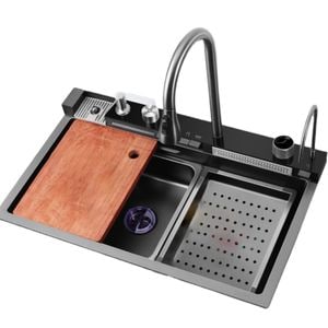 Chiuveta multifunctionala TRENDYS, cu led, suport cutie, 75x46 cm, 1 cuva,  gri