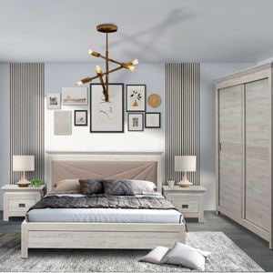 Set Dormitor Casablanca Loft, pat cu saltea 140 x 200 cm, dulap de 210 cm, 2 noptiere