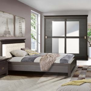 Set Dormitor Saigon Cantori, pat cu saltea 140 x 200 cm, dulap de 210 cm, 2 noptiere