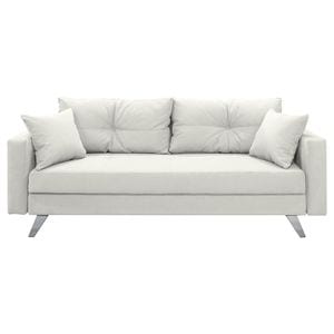 Canapea extensibila Jaky Sofia, cu lada de depozitare si picioare argintii, stofa, alb, 220x90x80 cm