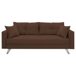 Canapea extensibila Jaky Sofia, cu lada de depozitare si picioare argintii, stofa, maro, 220x90x80 cm