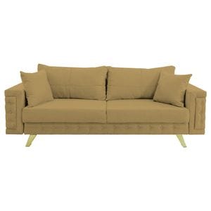 Canapea extensibila Jaky Omega, cu lada de depozitare si picioare aurii, stofa, bej, 230x105x80 cm