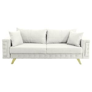 Canapea extensibila Jaky Omega, cu lada de depozitare si picioare aurii, stofa, alb, 230x105x80 cm