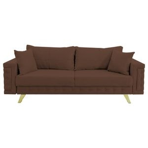 Canapea extensibila Jaky Omega, cu lada de depozitare si picioare aurii, stofa, maro, 230x105x80 cm