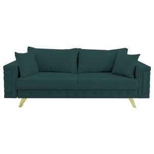 Canapea extensibila Jaky Omega, cu lada de depozitare si picioare aurii, stofa, verde, 230x105x80 cm