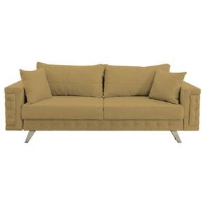 Canapea extensibila Jaky Omega, cu lada de depozitare si picioare argintii, stofa, bej, 230x105x80 cm