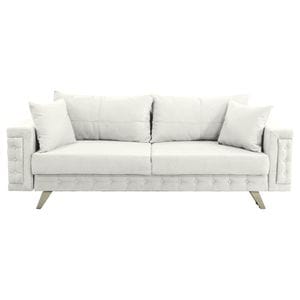 Canapea extensibila Jaky Omega, cu lada de depozitare si picioare argintii, stofa, alb, 230x105x80 cm