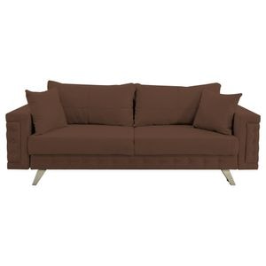 Canapea extensibila Jaky Omega, cu lada de depozitare si picioare argintii, stofa, maro, 230x105x80 cm