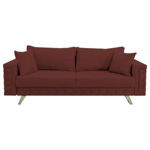 Canapea extensibila Jaky Omega, cu lada de depozitare si picioare argintii, stofa, grena, 230x105x80 cm