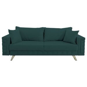 Canapea extensibila Jaky Omega, cu lada de depozitare si picioare argintii, stofa, verde, 230x105x80 cm