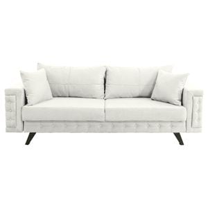 Canapea extensibila Jaky Omega, cu lada de depozitare si picioare negre, stofa, alb, 230x105x80 cm