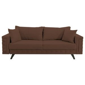 Canapea extensibila Jaky Omega, cu lada de depozitare si picioare negre, stofa, maro, 230x105x80 cm