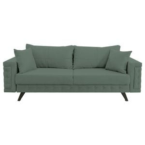 Canapea extensibila Jaky Omega, cu lada de depozitare si picioare negre, stofa, verde ou de rata, 230x105x80 cm