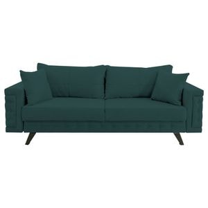 Canapea extensibila Jaky Omega, cu lada de depozitare si picioare negre, stofa, verde, 230x105x80 cm