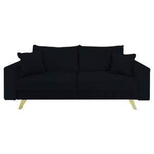 Canapea extensibila Jaky Alisson, cu lada de depozitare si picioare aurii, catifea, negru, 230x105x80 cm