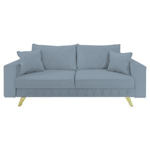 Canapea extensibila Jaky Alisson, cu lada de depozitare si picioare aurii, catifea, gri deschis, 230x105x80 cm